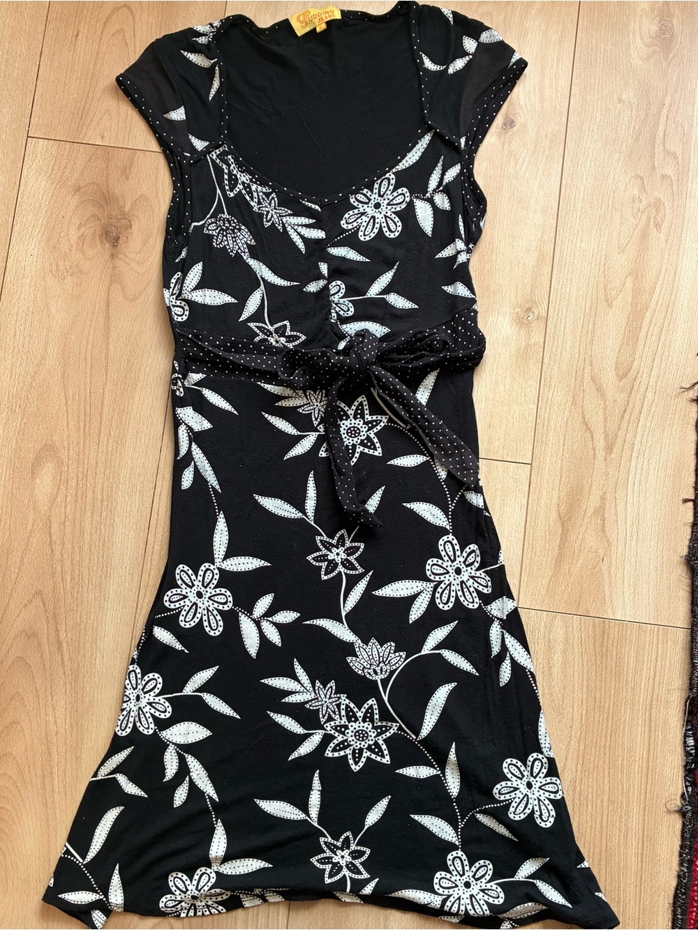 Black Floral Cap-Sleeve Dress y2k